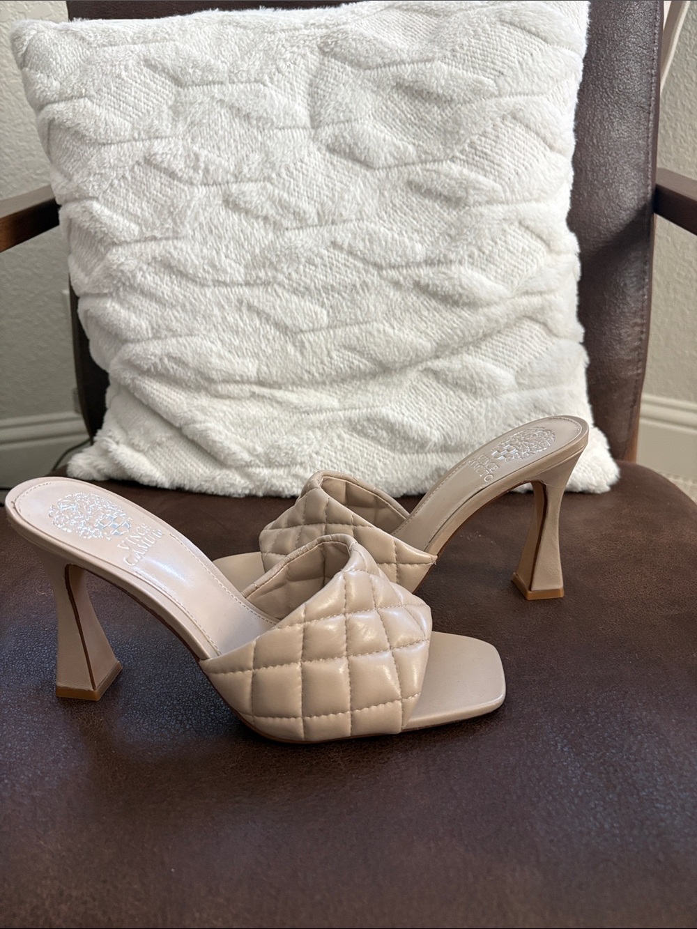 Vince Camuto Quilted Neutral Beige Slide Mules